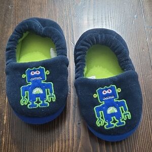 Navy Blue Baby Slippers with Robot Design